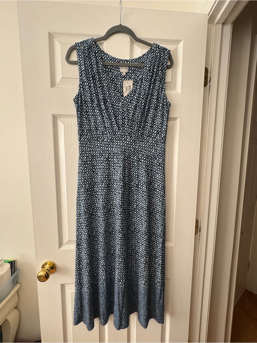 NIC+ZOE Navy & White Sleeveless Midi Dress with Geo Print, NWT, Size M